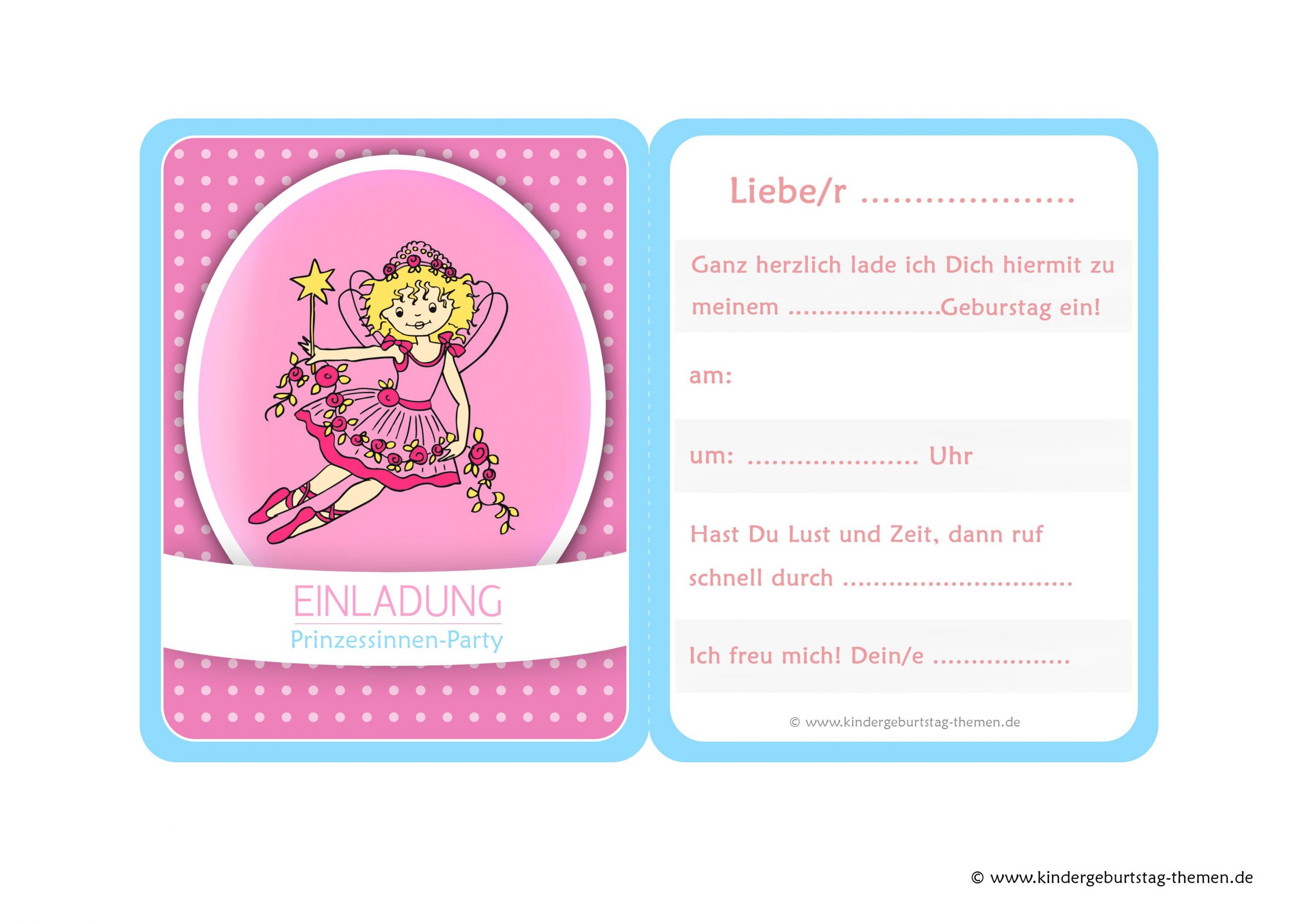 Einladungskarten Zum Prinzessinnen-Geburtstag In 2020 bei Karten Selbst Gestalten Und Drucken Kostenlos