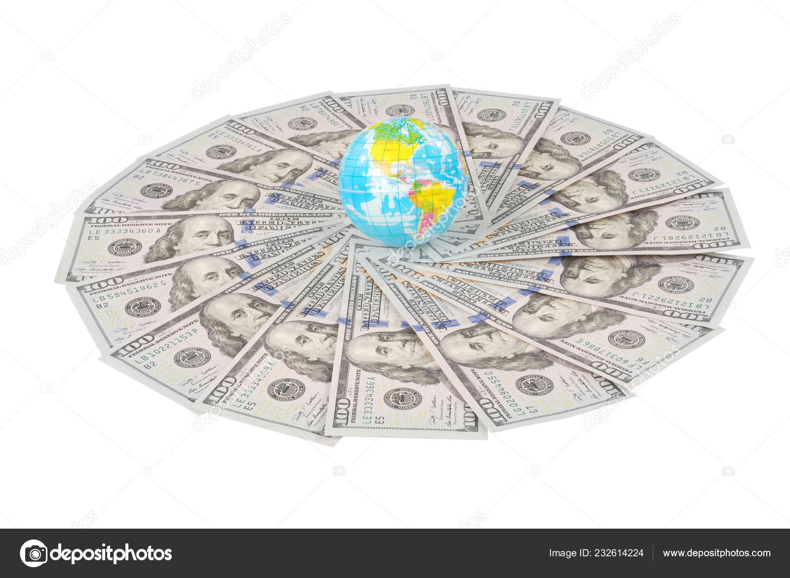 Erdkugel Auf Mandala Kaleidoskop Aus Geld Abstraktes Geld in Mandala Weltkugel