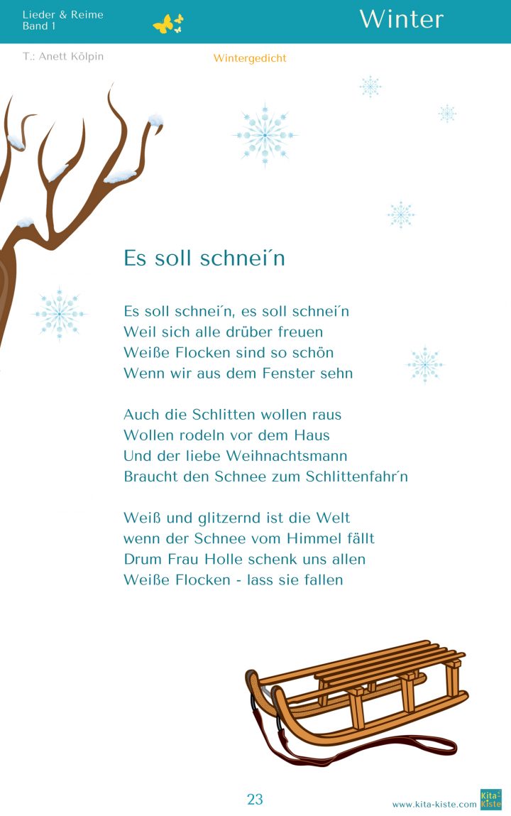 Es Soll Schnei´n&quot; - Winter Gedicht - Aus &quot;lieder &amp; Reime 1 bestimmt für Gedicht Winter Grundschule