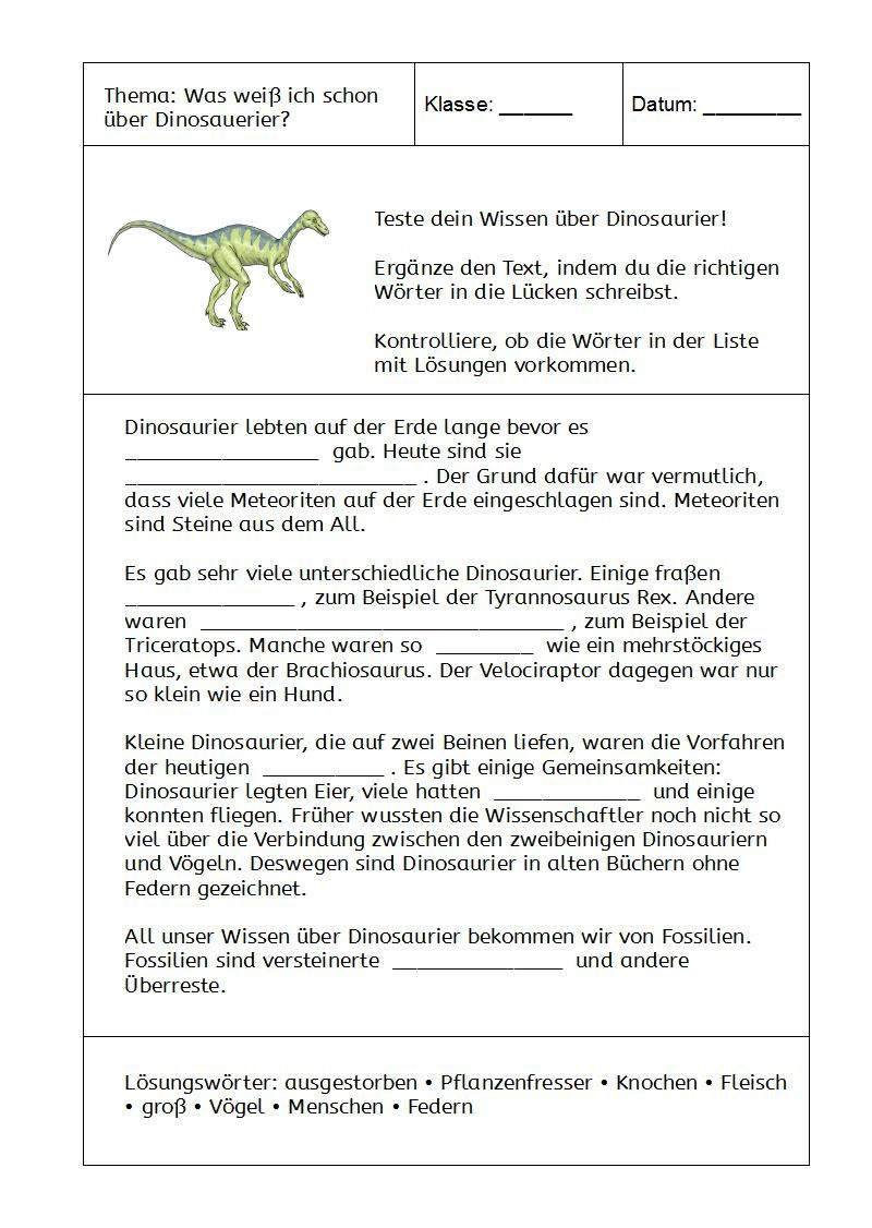 Eulenpost - Lückentexte_Sachkunde | Teste Dein Wissen bestimmt für Dinosaurier Grundschule Arbeitsblätter