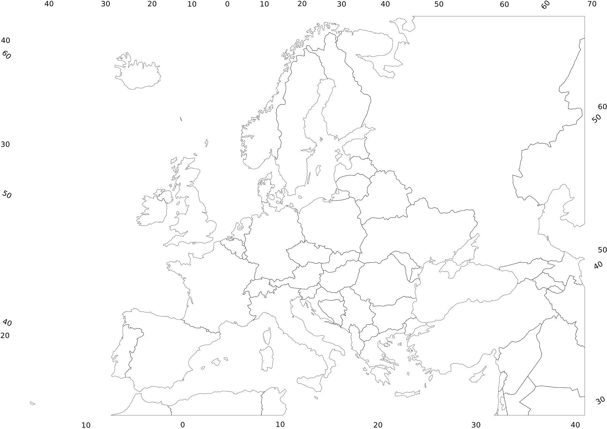 Контурная карта Европы политическая для печати