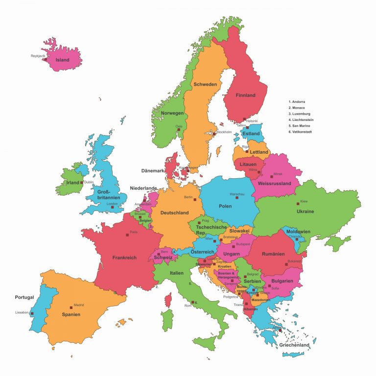 Europakarte - Alle Länder In Europa Und Hauptstädte bestimmt für