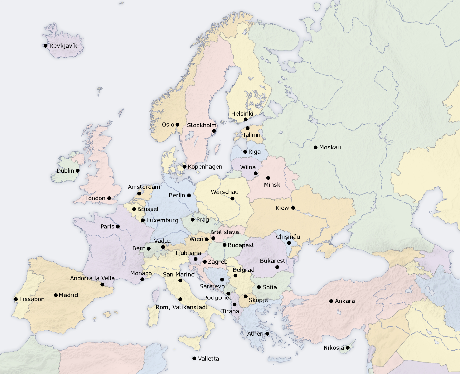 Europakarte (Politische Karte / Hauptstädte) : Weltkarte bei Weltkarte Mit Hauptstädten