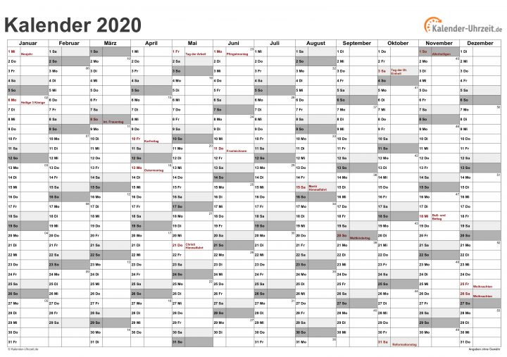 Excel-Kalender 2020 - Kostenlos über Vorlage Jahreskalender