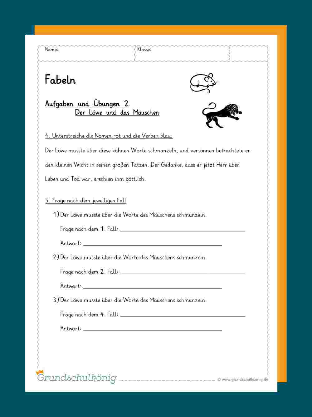 Fabeln über Deutsch Übungen 4 Klasse Volksschule
