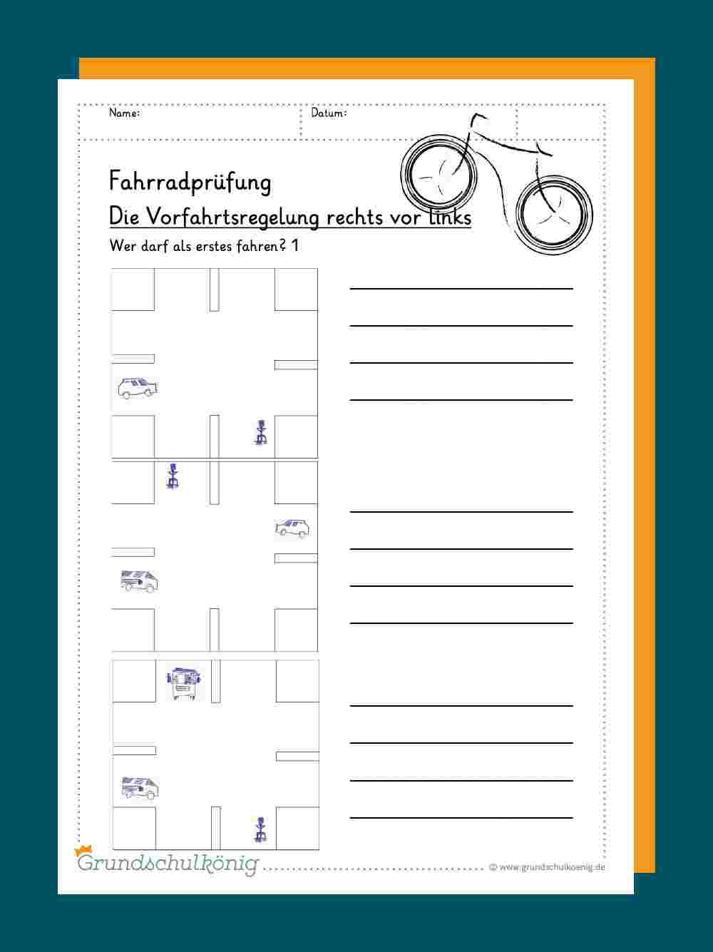 Fahrradprüfung innen Verkehrserziehung Grundschule Arbeitsblätter