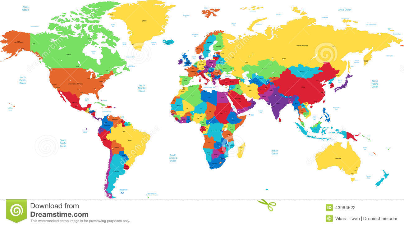 Farbige Weltkarte Vektor Abbildung. Illustration Von bestimmt für Weltkarte Farbig