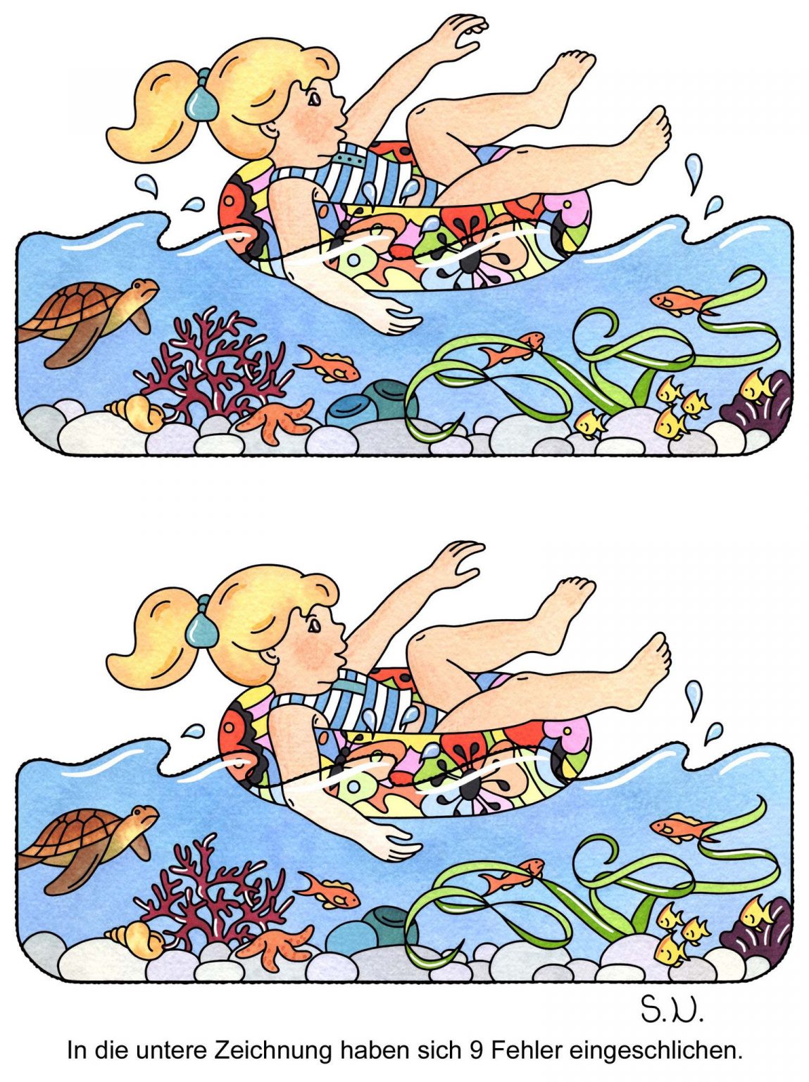 Fehlersuchbild, Kind Schwimmt Mit Reifen Im Meer für Suchbilder Fehler