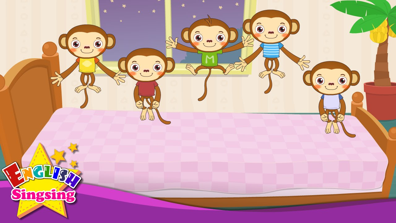 Five Little Monkeys Jumping On The Bed - Nursery Popular Rhymes - English  Song For Kids - Music mit Five Little Monkeys Jumping On The Bed Song