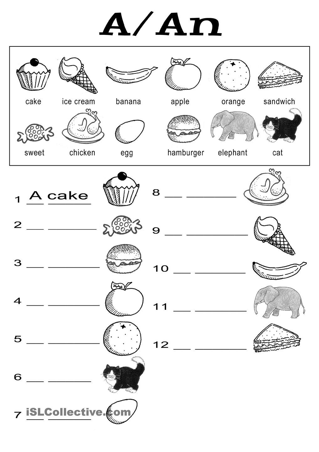 Food - Using A/an (Con Imágenes) | Educacion Ingles bei Englisch Arbeitsblätter Für Anfänger