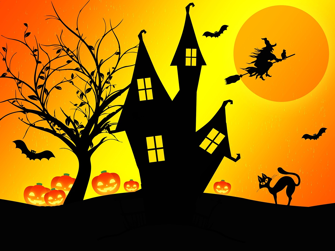 Foto Hexe Halloween Silhouetten Burg innen Halloween Bilder Zum Downloaden