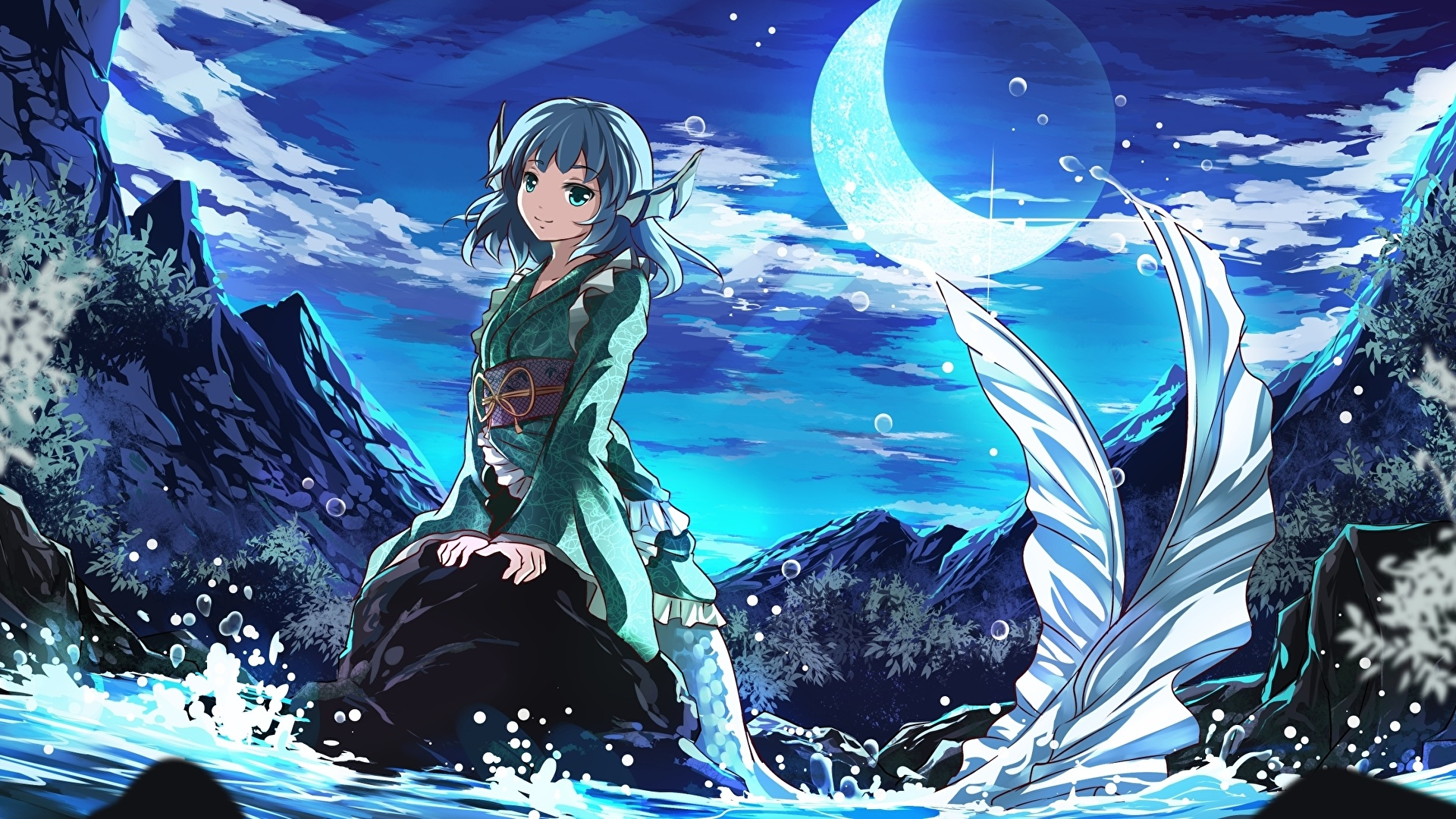Fotos Meerjungfrauen Anime Fantasy Junge Frau Mond Schwanz bestimmt für Anime Meerjungfrau
