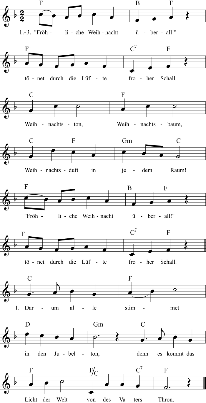 Fröhliche Weihnacht Überall! - Noten, Liedtext, Midi, Akkorde bei Moderne Weihnachtslieder Deutsch