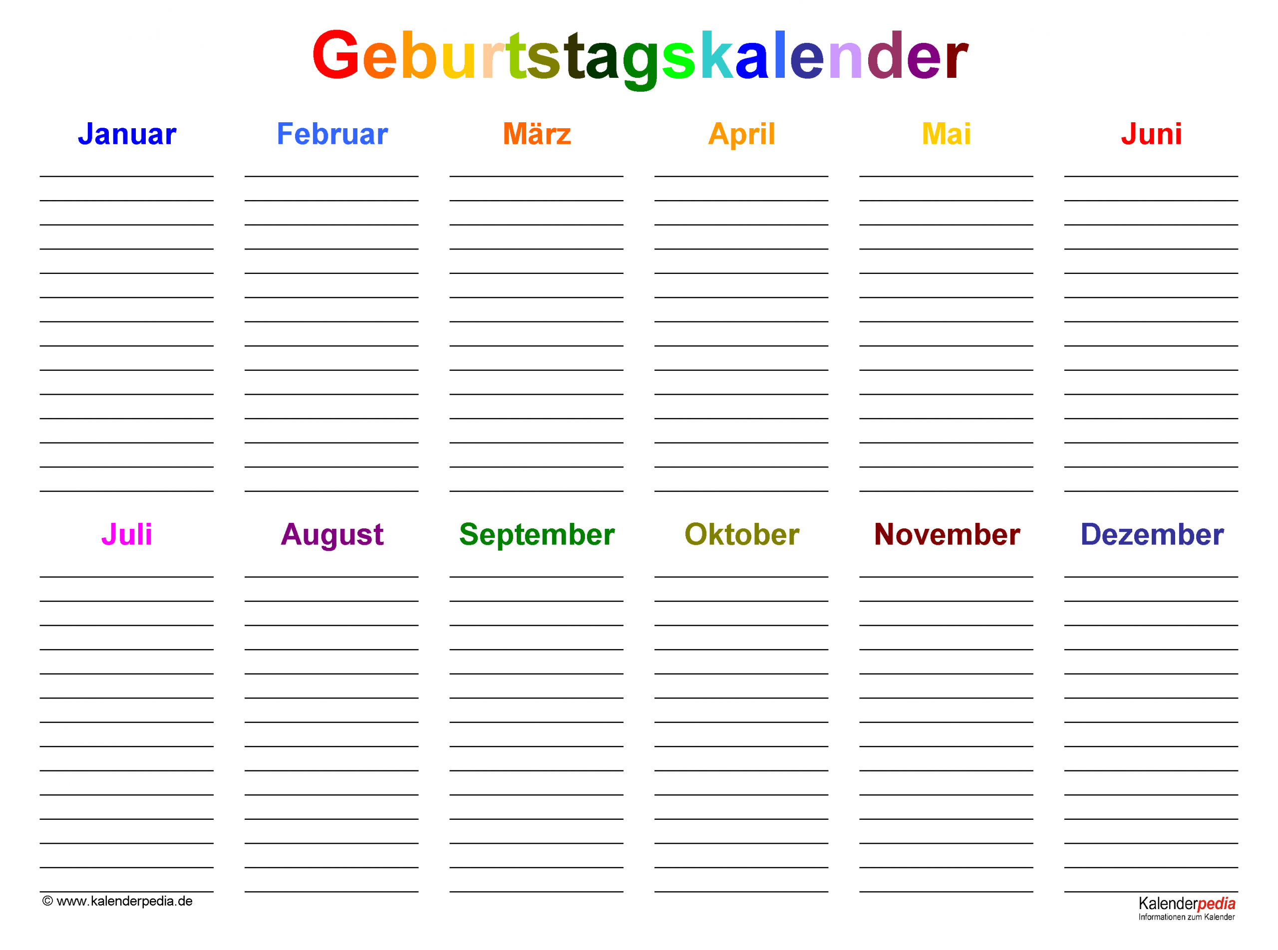 Geburtstagskalender In Pdf Zum Ausdrucken (10 Varianten) bei Geburtstagskalender Download Kostenlos