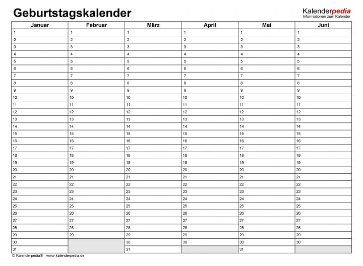 Geburtstagskalender In Pdf Zum Ausdrucken (10 Varianten) in Geburtstagskalender Download Kostenlos