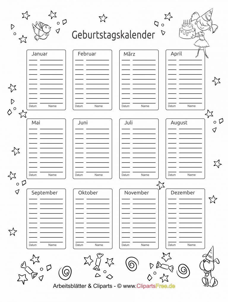 Geburtstagskalender Kostenlos Ausdrucken bei Fotos Zum Ausdrucken