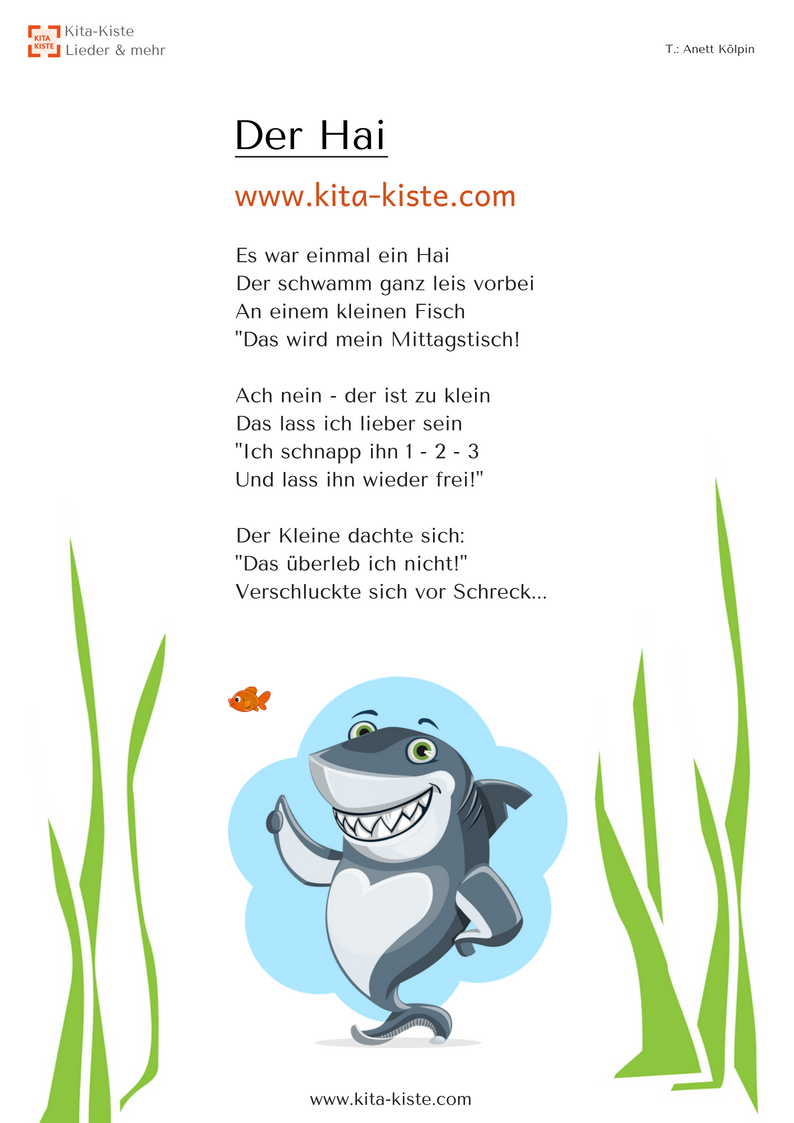 Gedicht &quot;der Hai&quot; Meer Projekt Für Kita Und Grundschule (Mit für Lustige Geburtstagsgedichte Für Kinder