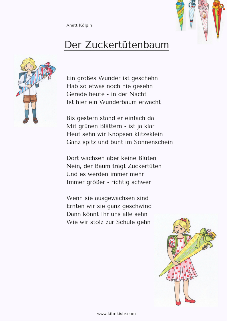 Gedicht Zuckertüte Vorschulkinder Kita-Kiste (Mit Bildern bei Abschlussfeier Grundschule Gedichte