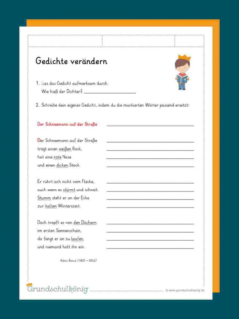 Gedichte Klasse 4 / Klasse 7 Erstellte Gedichte - Wyman Gottlieb