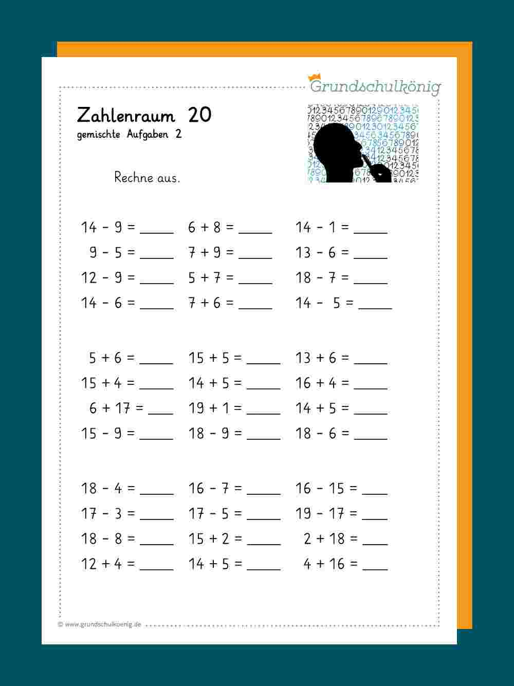 Gemischte Aufgaben bei Übungsaufgaben Mathe Klasse 1 Zum Ausdrucken