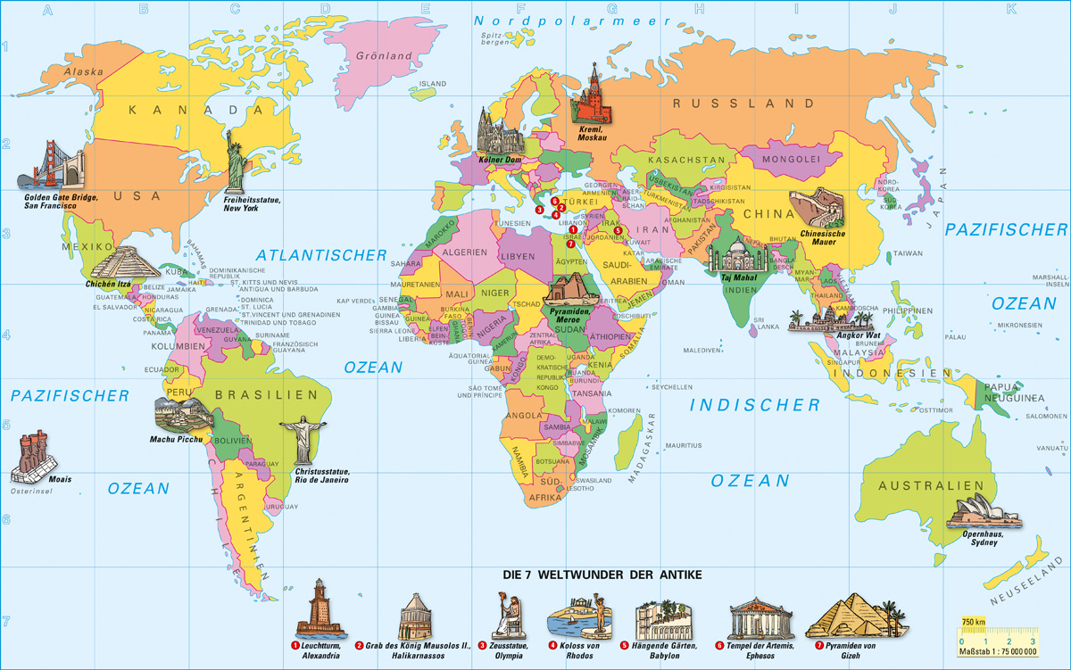 Geographische Übersichtskarten Für Den Schulunterricht verwandt mit Weltkarte Kontinente Länder