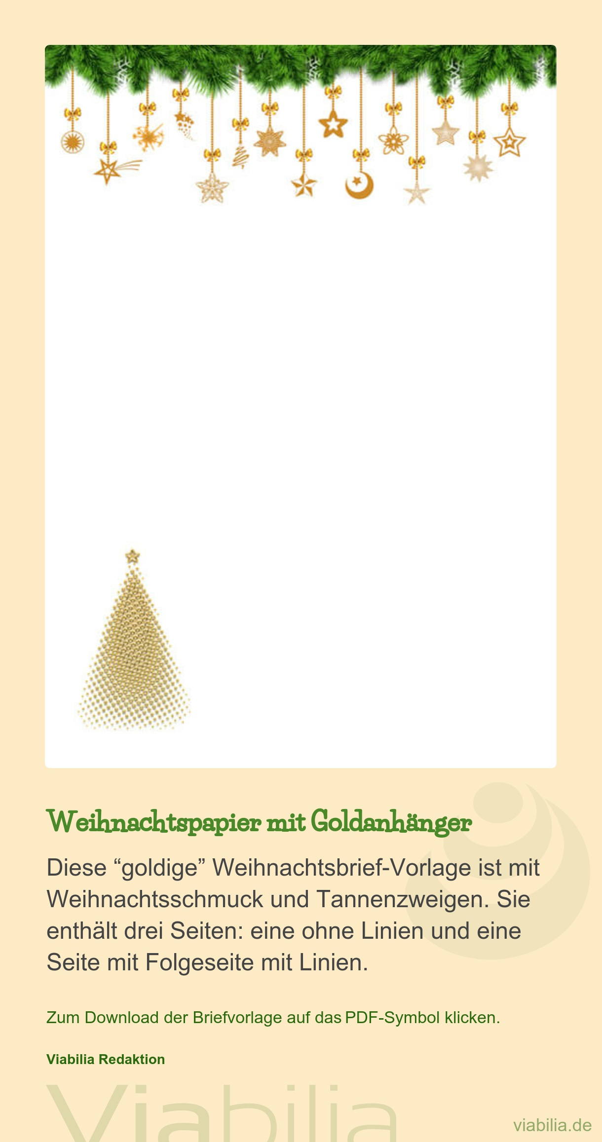 Goldanhänger-Weihnachtsbrief - Weihnachtsbriefpapier in ...