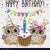 Greeting Card Two Cute Cartoon Owl Vector Image On verwandt mit Geburtstagsbilder Für Kinder