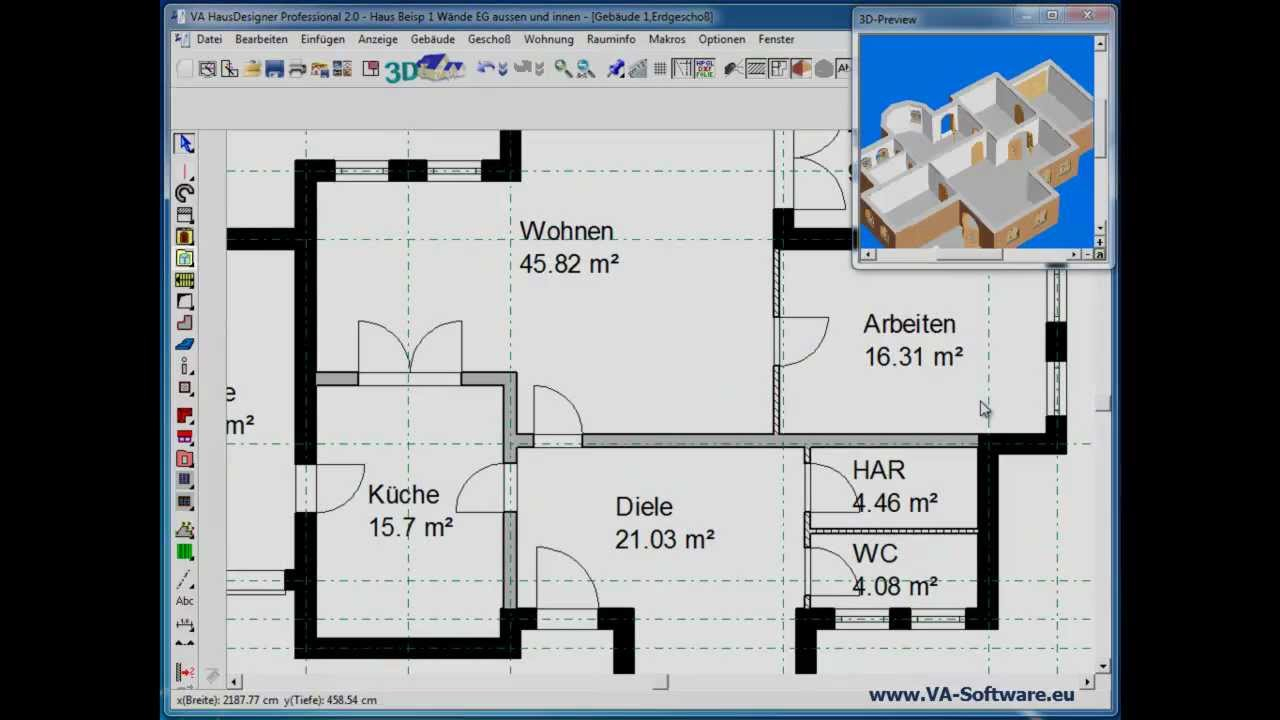 Grundrisse Erstellen &amp; Zeichnen Mit Va Hausdesigner Professional 2 |  Grundrisse Planen In 2D &amp; 3D bei Haus Selber Zeichnen