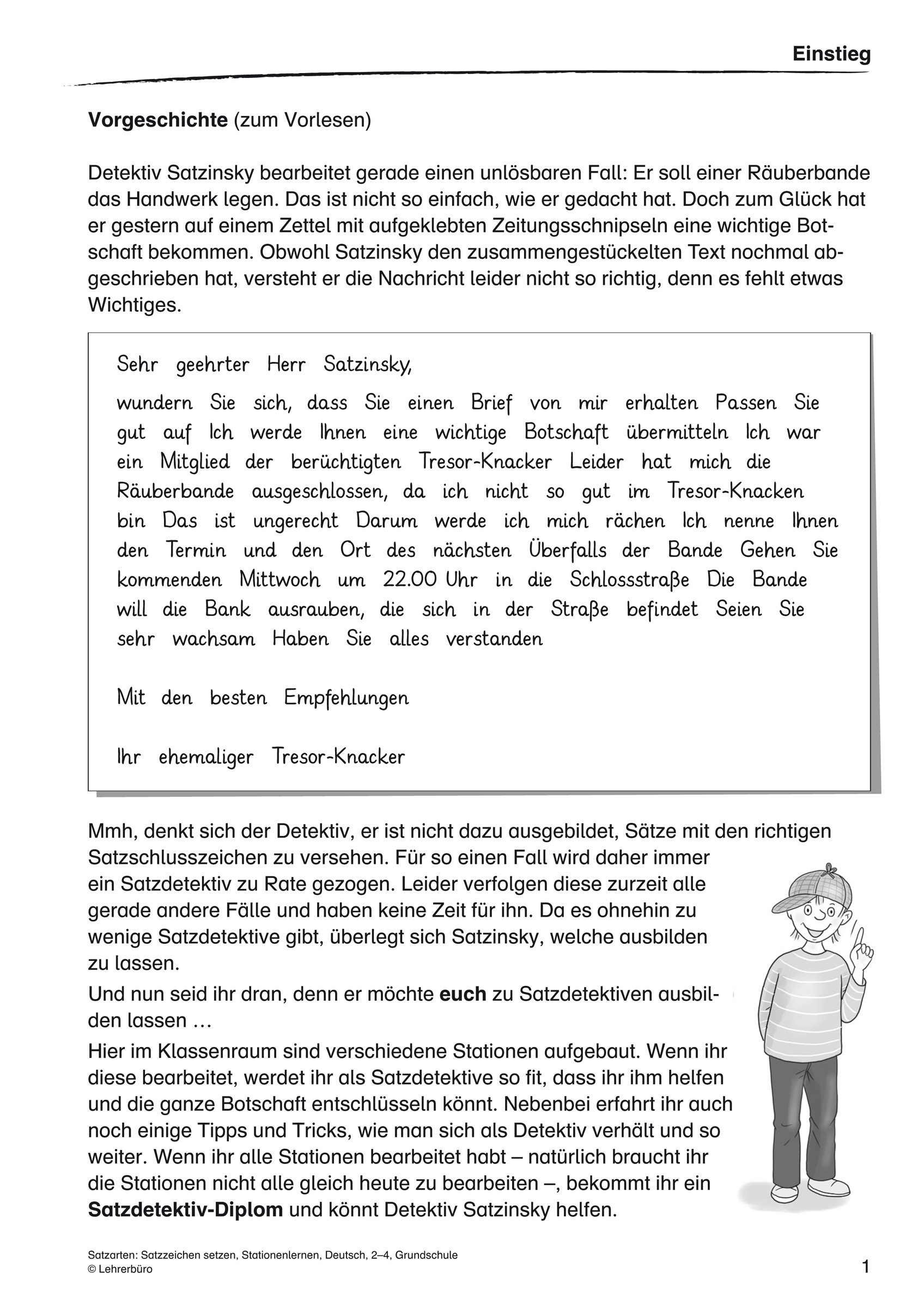 Grundschule Unterrichtsmaterial Deutsch Grammatik Satzarten bestimmt für Text Ohne Satzzeichen Übung 4 Klasse