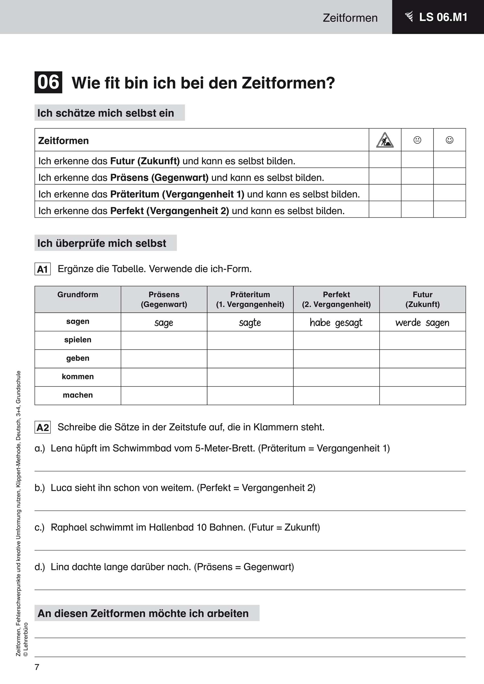 Grundschule Unterrichtsmaterial Deutsch Grammatik über Deutsch 4 Klasse Arbeitsblätter Zeitformen
