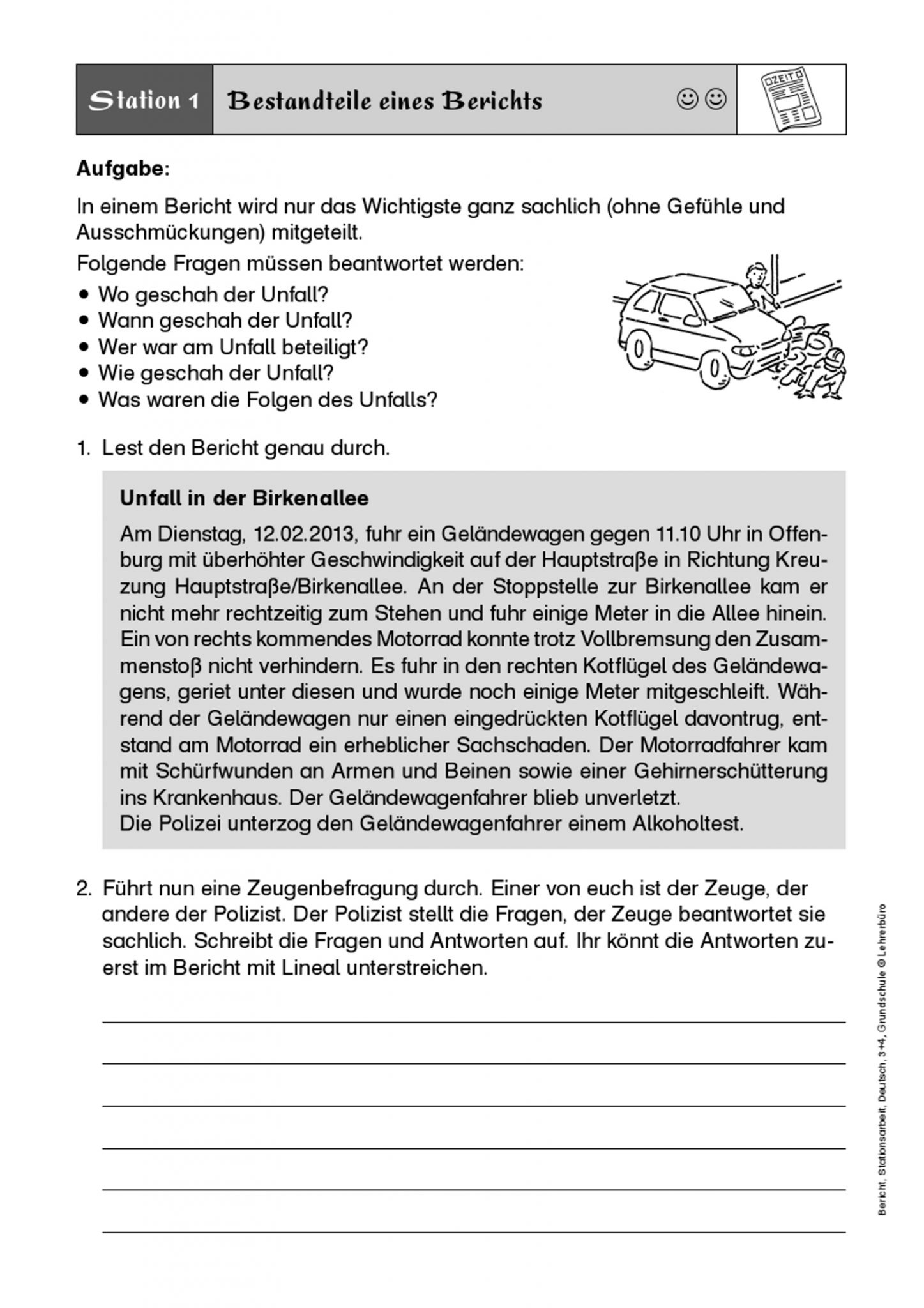 Grundschule Unterrichtsmaterial Deutsch Schreiben Bericht bei Bericht