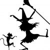 Halloween Dancing Witch And Cat Silhouette, Template in Scherenschnitt Hexe Vorlage