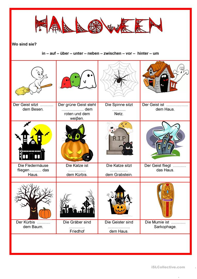Halloween - Präpositionen - Deutsch Daf Arbeitsblatter verwandt mit Halloween Arbeitsblätter