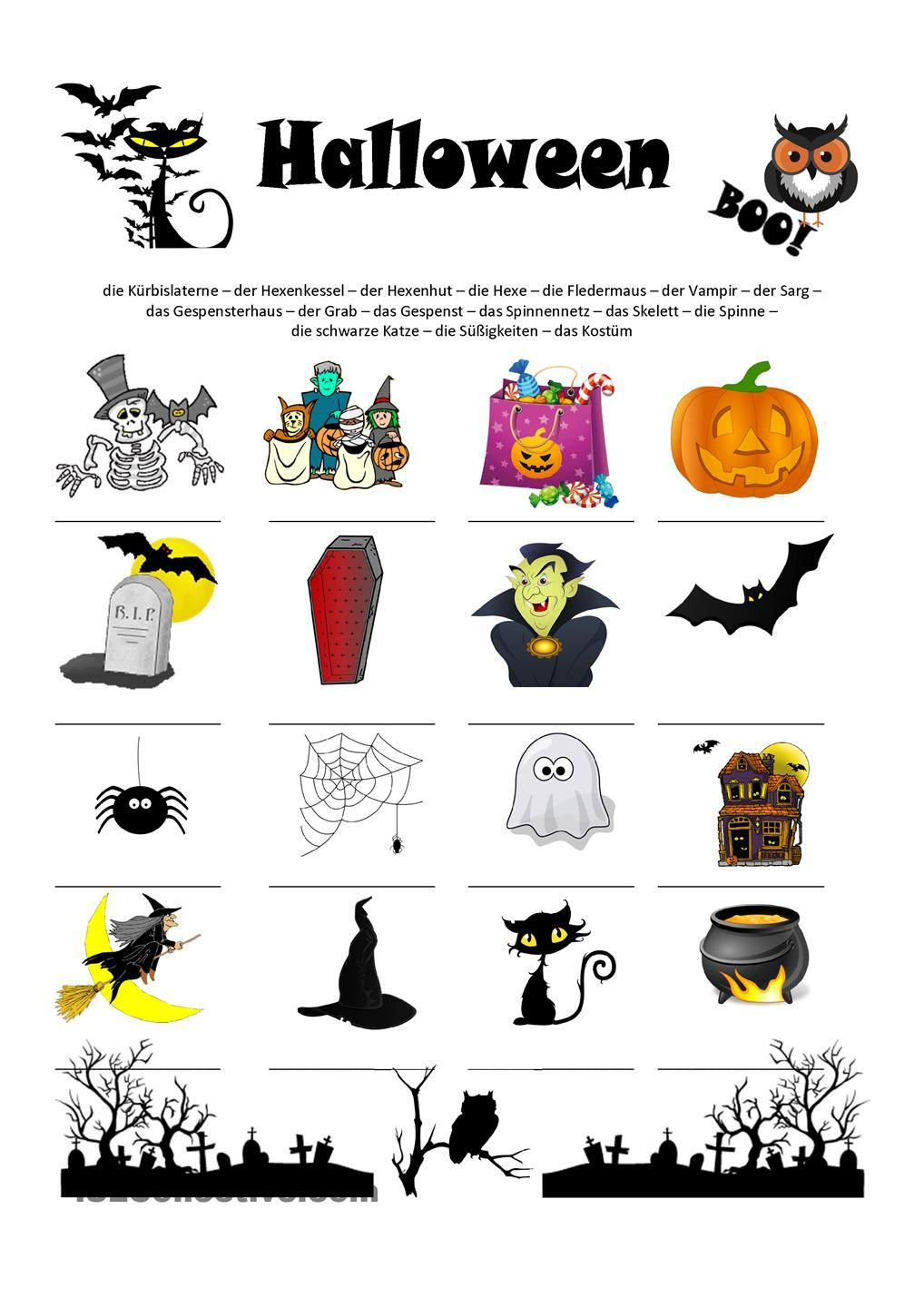 Halloween Wortschatz | Wortschatz für Halloween Arbeitsblätter