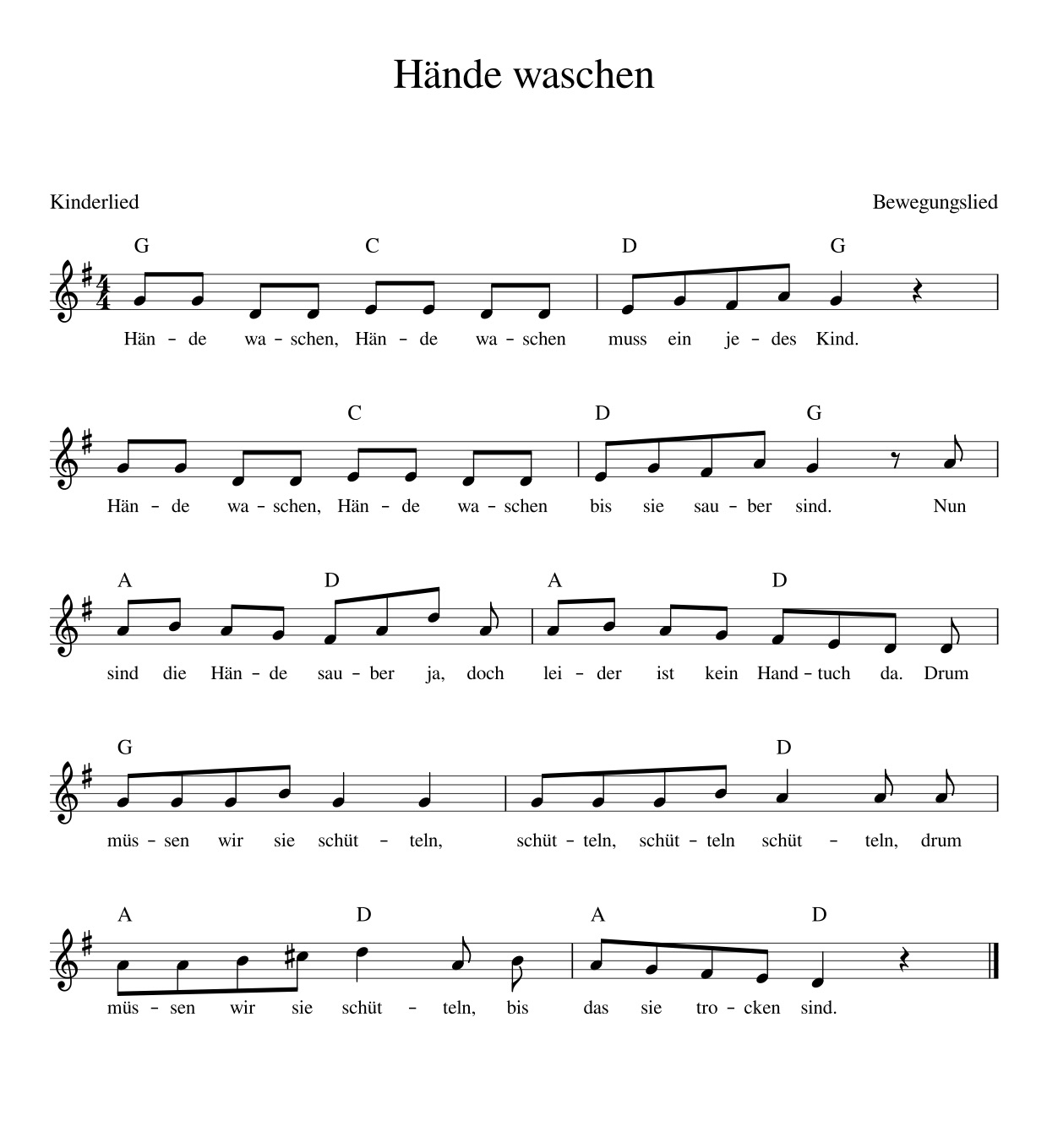 Hände Waschen - Kinderlieder - Noten - Text - Kinderlieder bestimmt für Liedtexte Kinderlieder Kostenlos