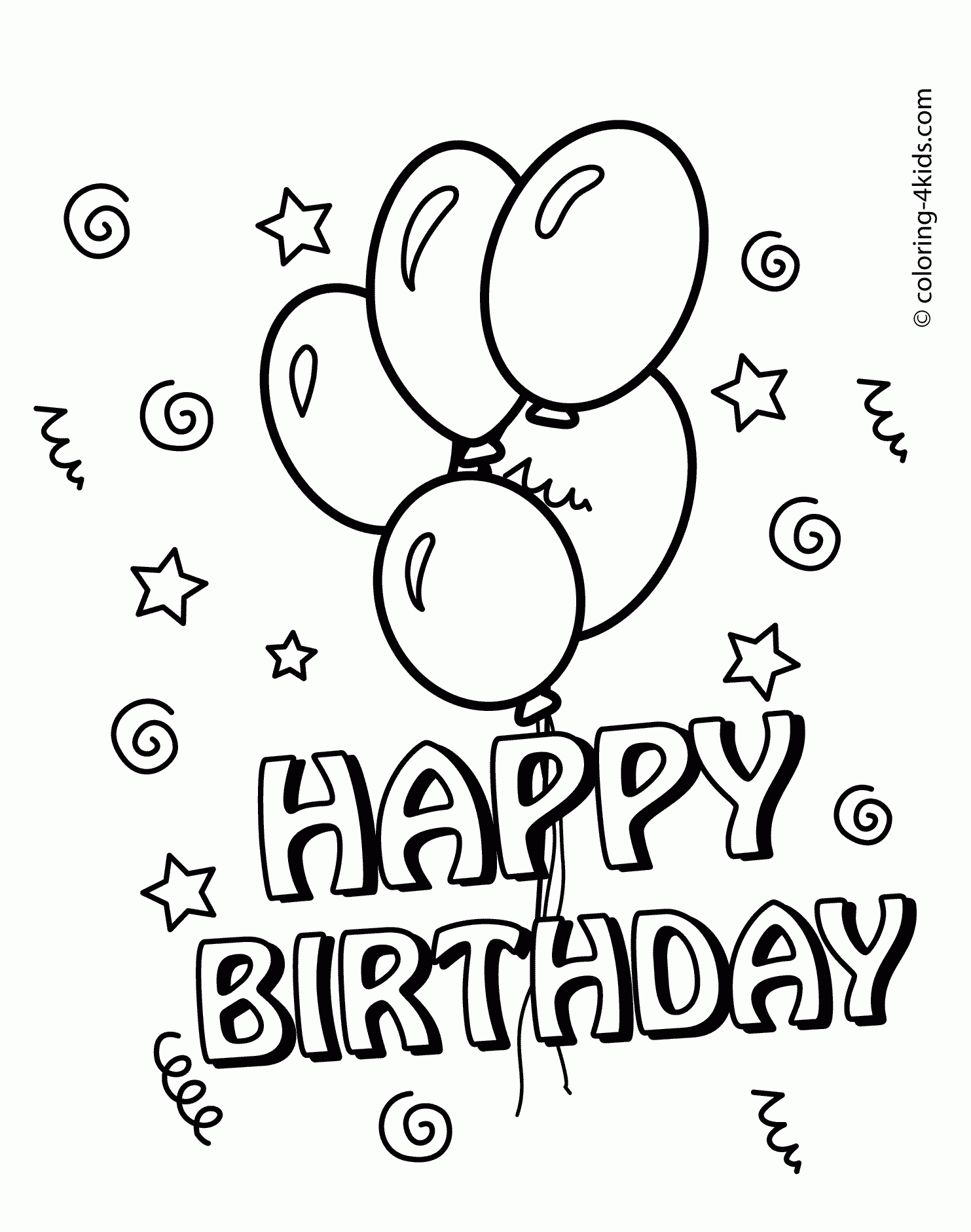 Happy Birthday Coloring Pages With Balloons For Kids bei Happy Birthday Schriftzug Zum Ausmalen