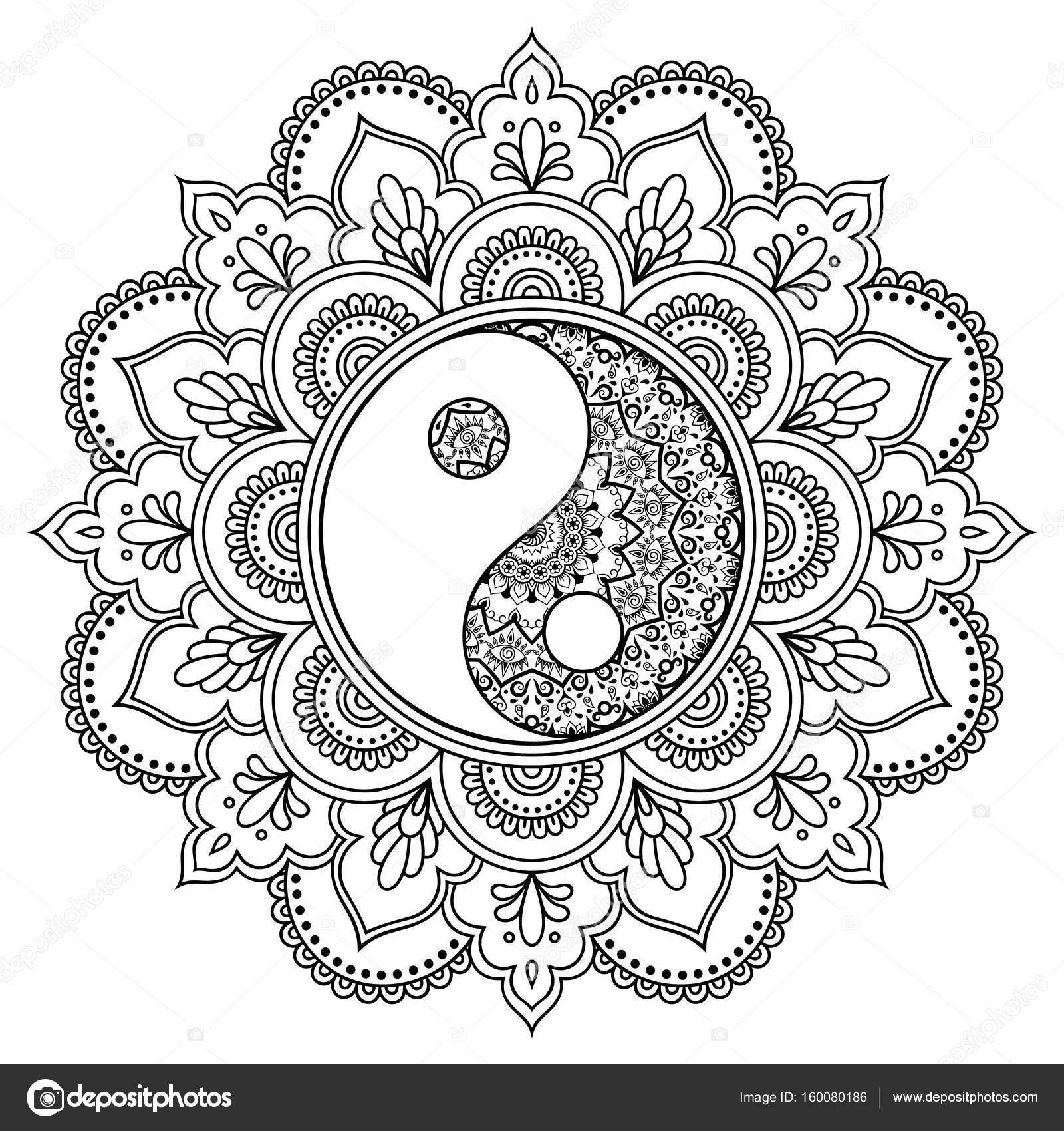 Herunterladen - Vektor Henna Tatoo Mandala. Dekorative Yin mit Orientalische Muster Ausmalen