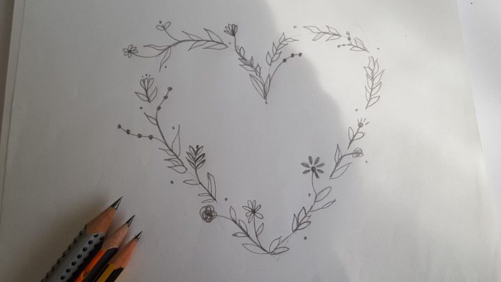 Herz, Blumen, Bleistift, Zeichnungen, Selbst Gemacht ganzes Blume Zeichnung Bleistift