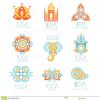 Indischer Yoga-Studio-Satz Bunte Promo-Zeichen-Design verwandt mit Indische Zeichen Und Ihre Bedeutung