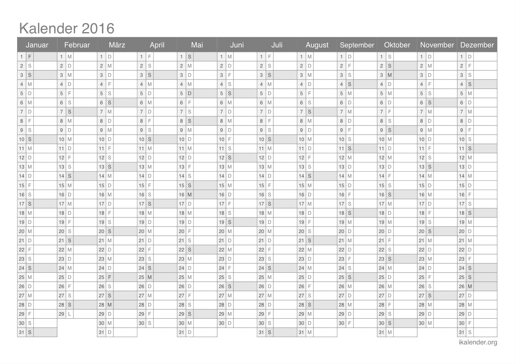 Kalender 2016 Zum Ausdrucken - Ikalender für Kalender 2016 Zum Ausdrucken Kostenlos
