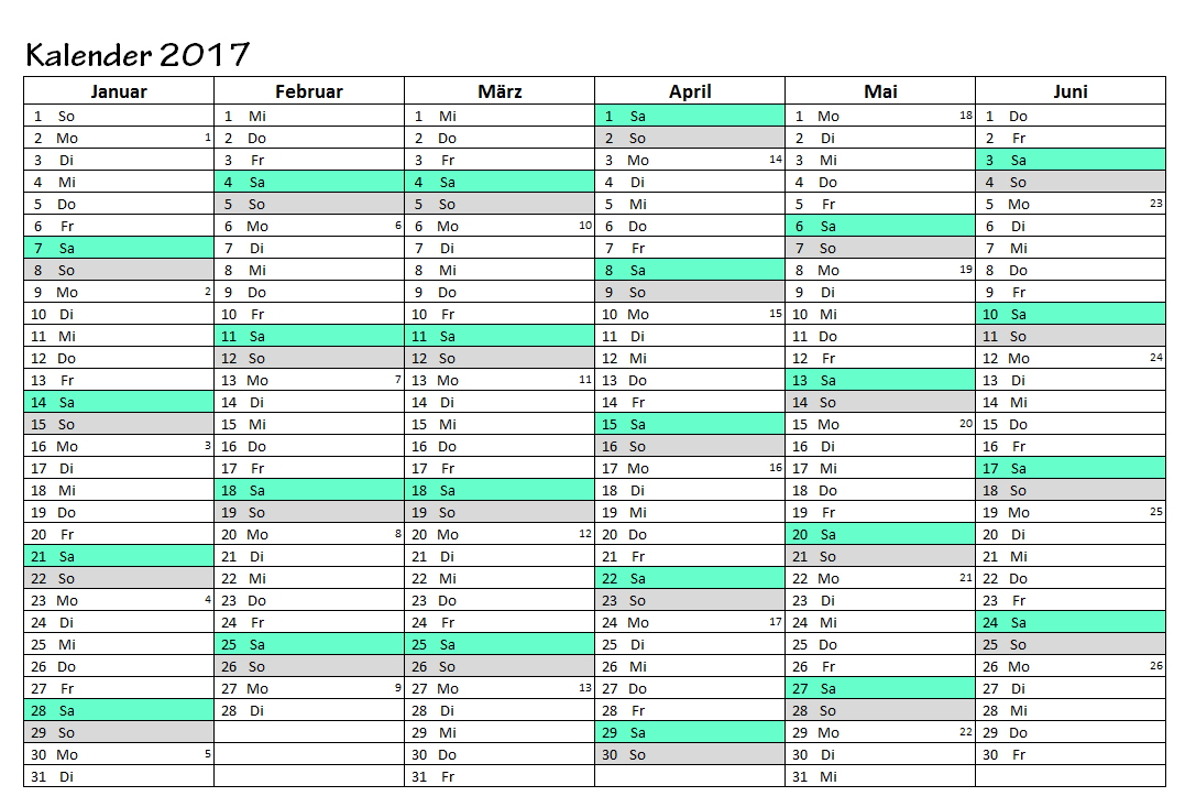 Kalender 2017 Vorlagen Zum Ausdrucken (Pdf - Excel - Jpg) mit Jahreskalender Zum Ausdrucken