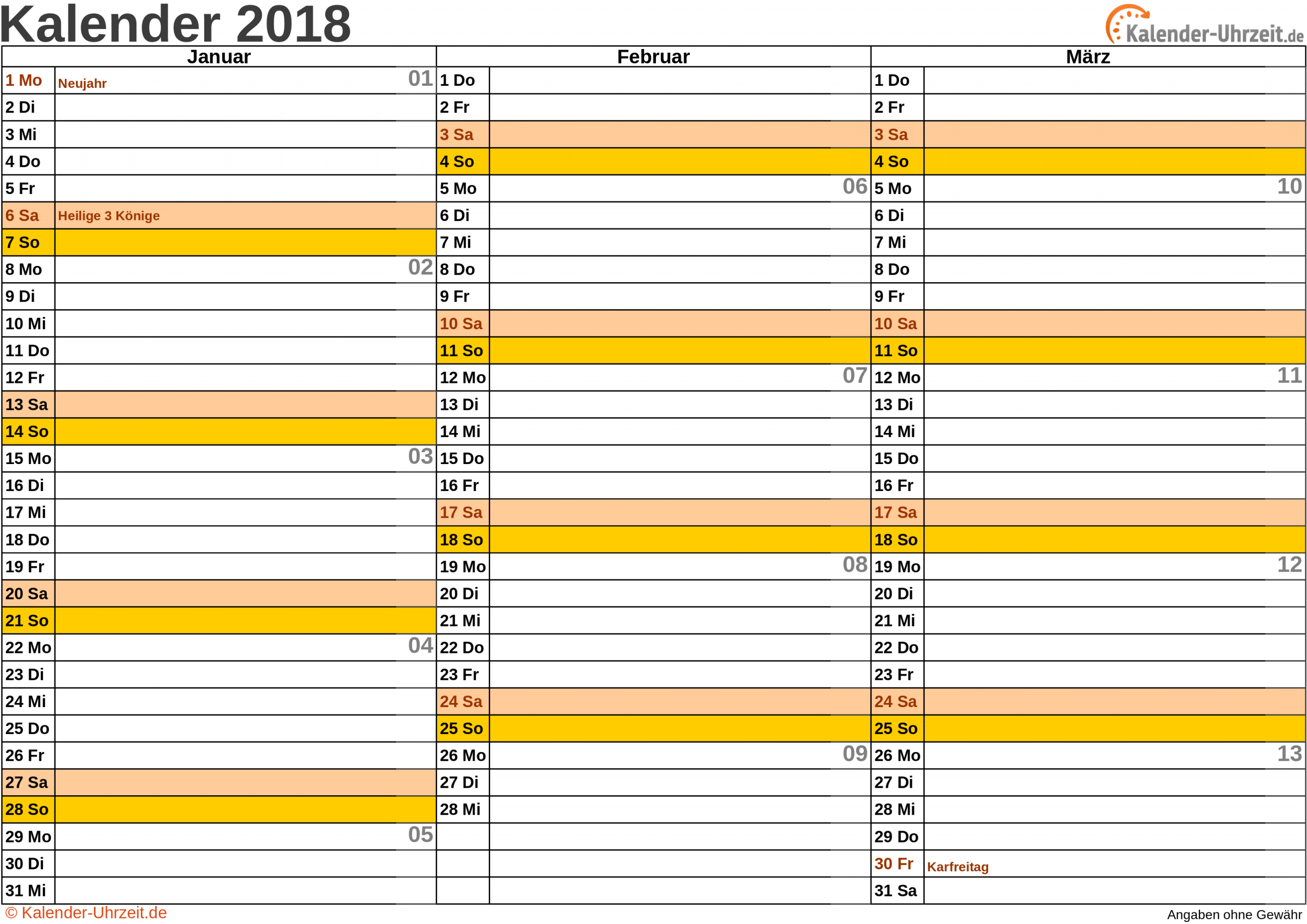 Kalender 2018 Zum Ausdrucken - Kostenlos ganzes Quartalskalender Zum Ausdrucken