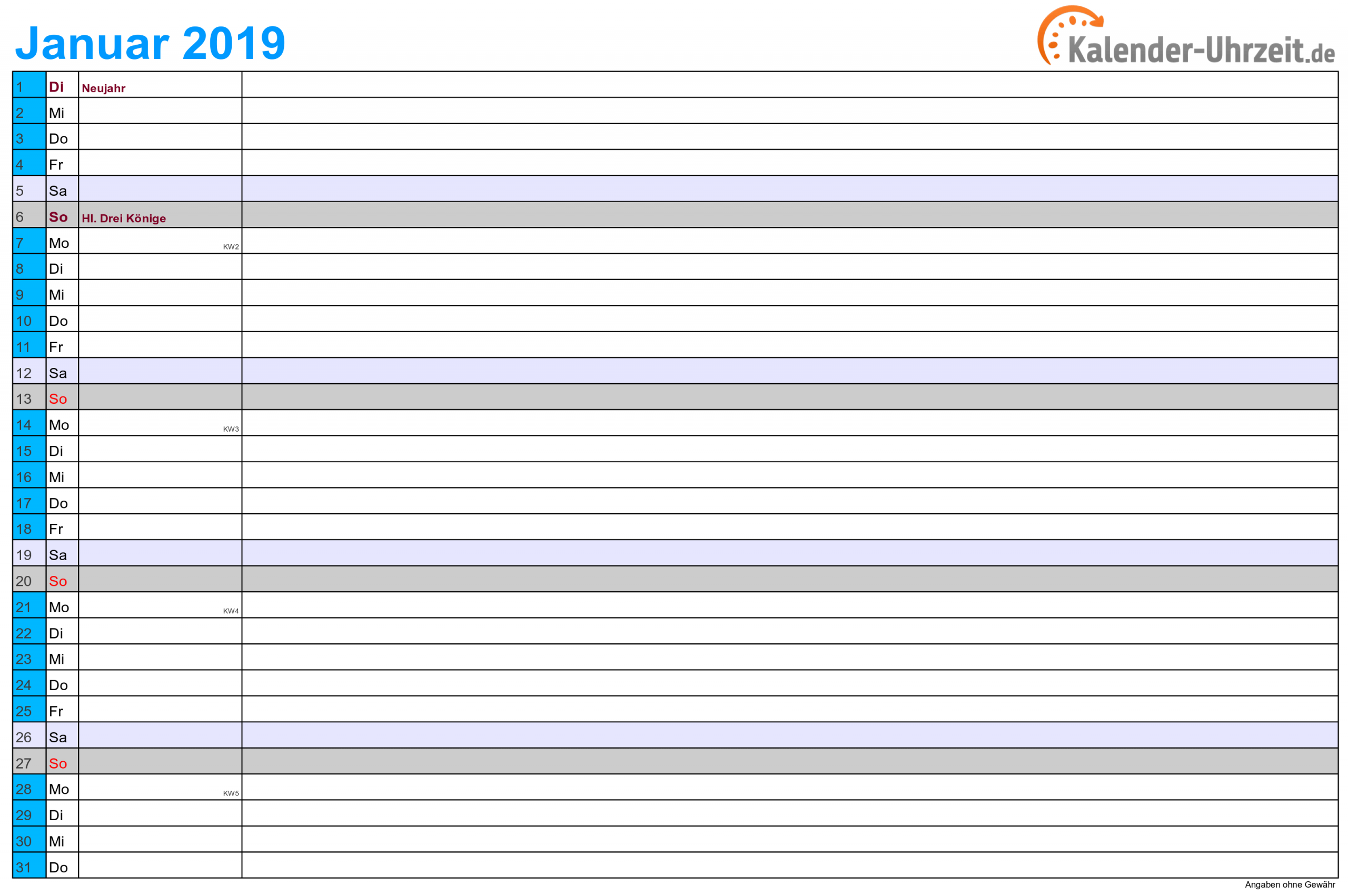 Kalender 2019 Zum Ausdrucken. Gratis Vorlagen Zum Download für Tageskalender Zum Ausdrucken