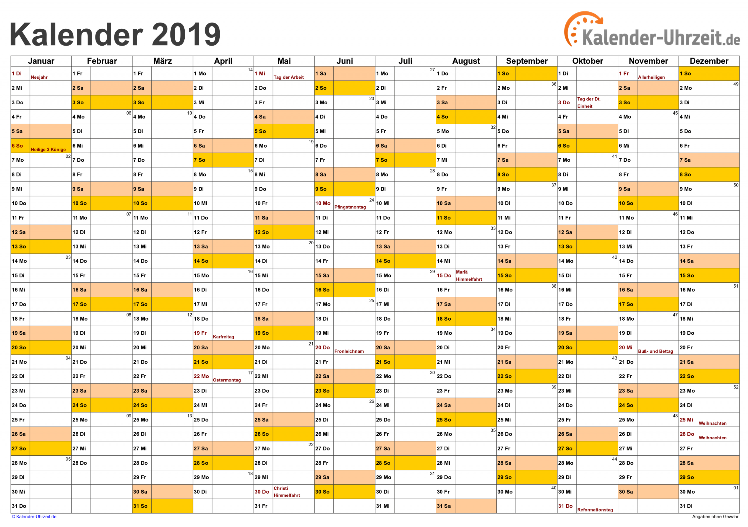 Kalender 2019 Zum Ausdrucken. Gratis Vorlagen Zum Download innen Monatskalender Zum Ausdrucken Kostenlos