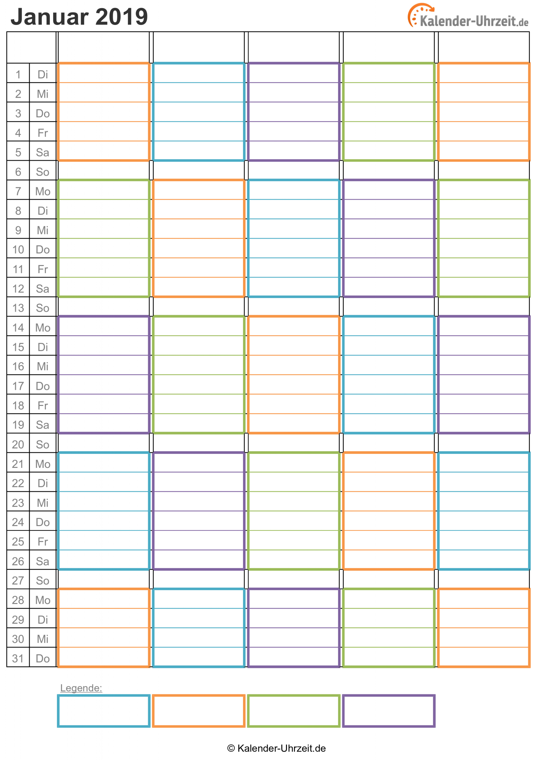 Kalender 2019 Zum Ausdrucken - Kostenlos in Tageskalender Zum Ausdrucken