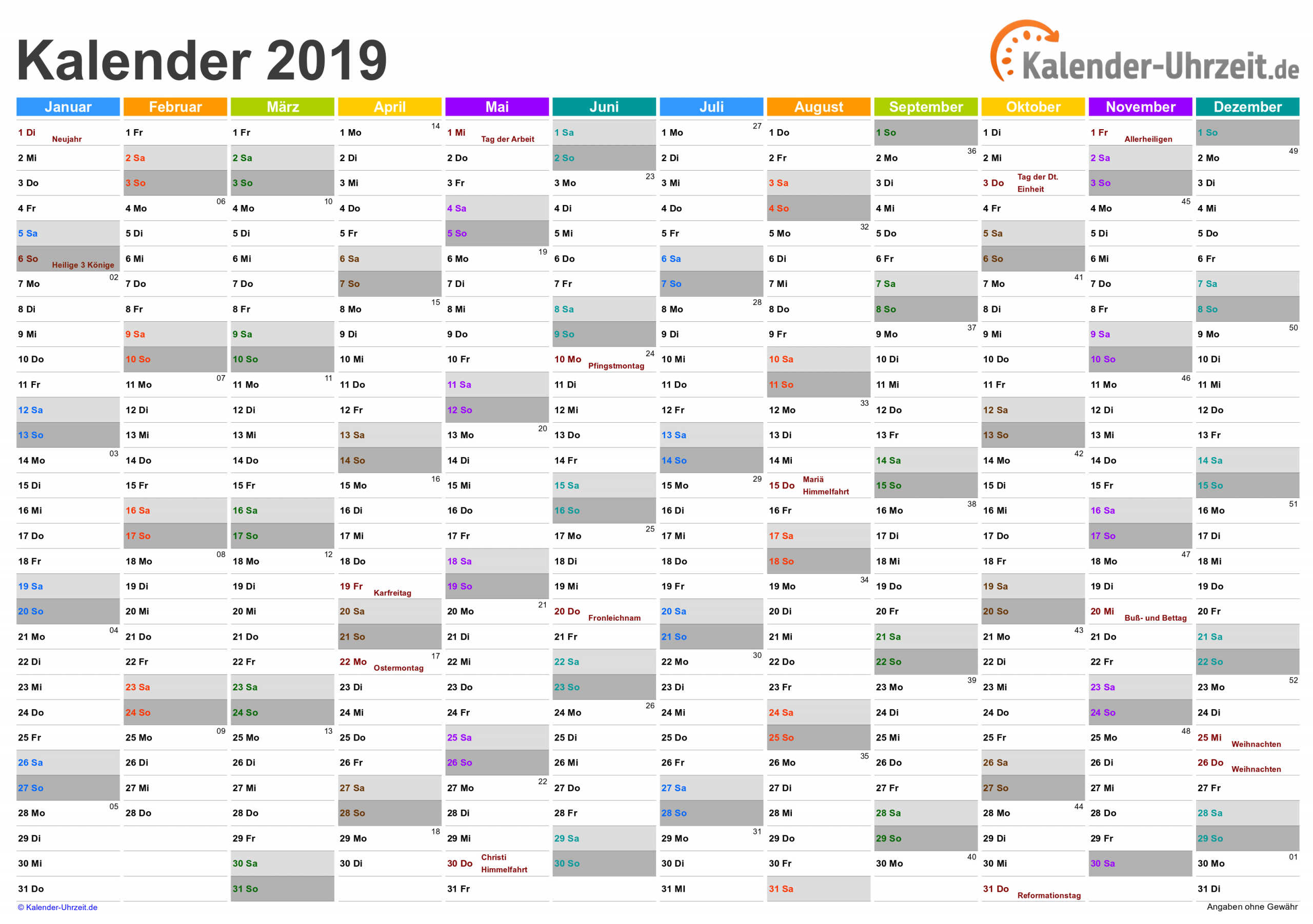Kalender 2019 Zum Ausdrucken - Kostenlos über Monatskalender Zum Ausdrucken Kostenlos