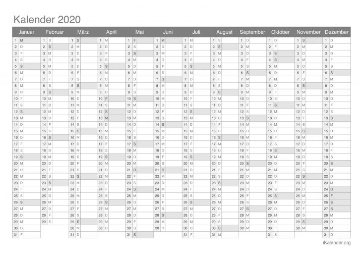 Kalender 2020 Zum Ausdrucken - Ikalender in Monatskalender Zum Ausdrucken