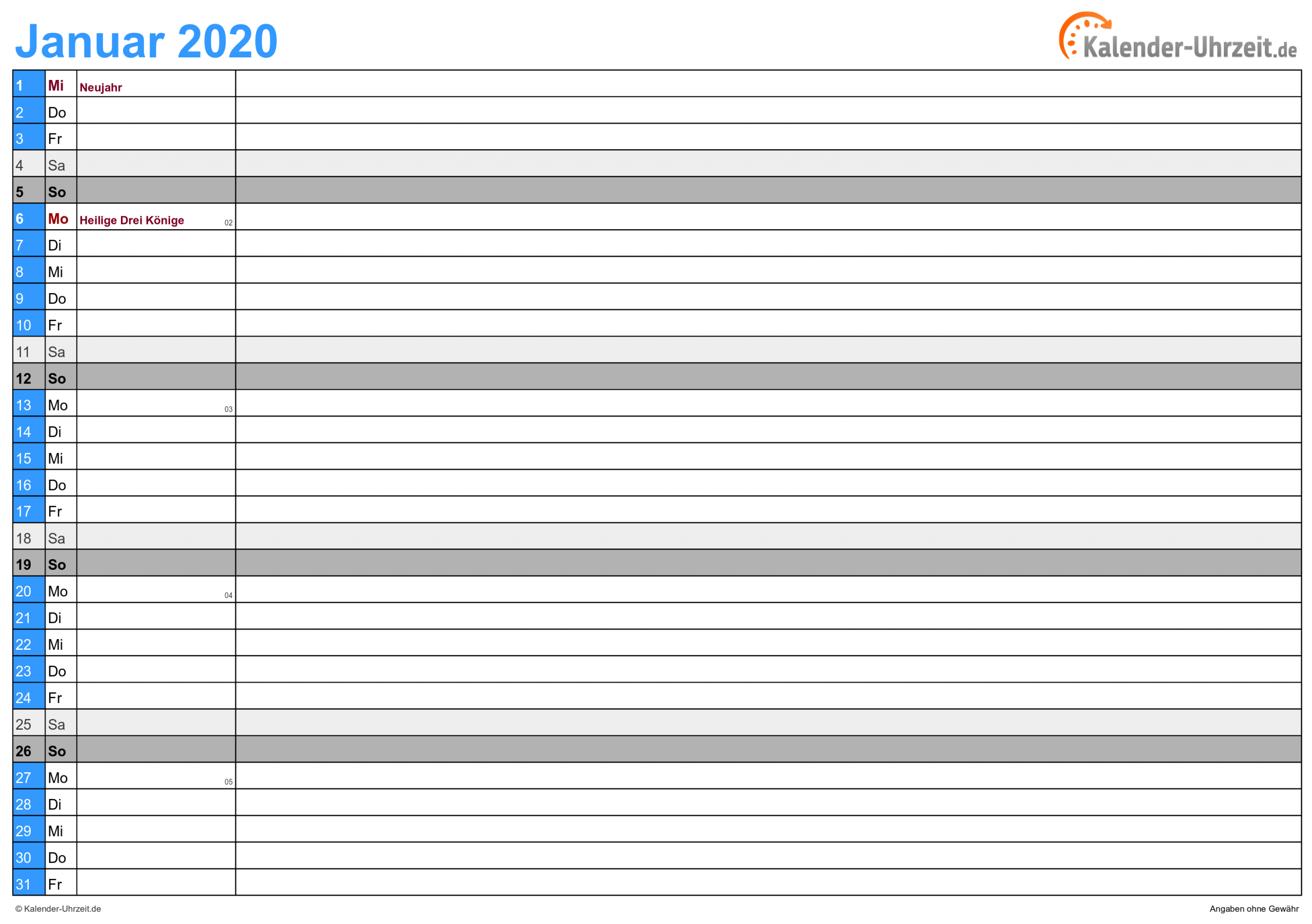 Kalender 2020 Zum Ausdrucken - Kostenlos mit Quartalskalender Zum Ausdrucken