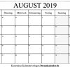 Kalender August 2019 ganzes Monatskalender Zum Ausdrucken Kostenlos