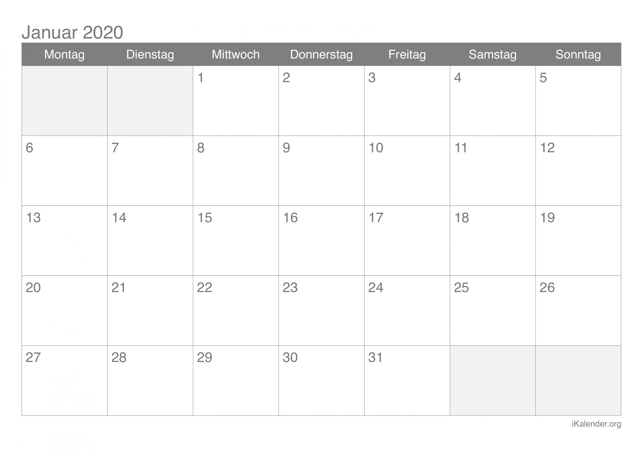 Kalender Januar 2020 Zum Ausdrucken - Ikalender bei Kalenderblatt Monat
